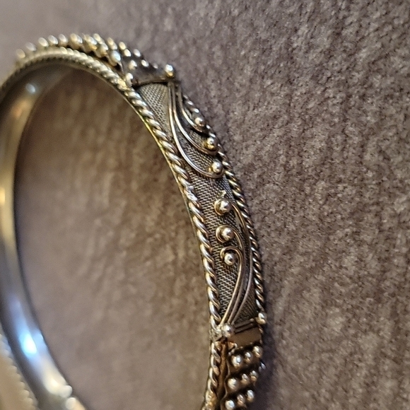 VTG Silvertone Milgrain Art Deco Bangle Gothic Great Gatsby Bracelet - Picture 4 of 5